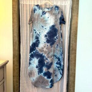 Blue Tie Dye Sweatshirt Material Dress -Sz. L